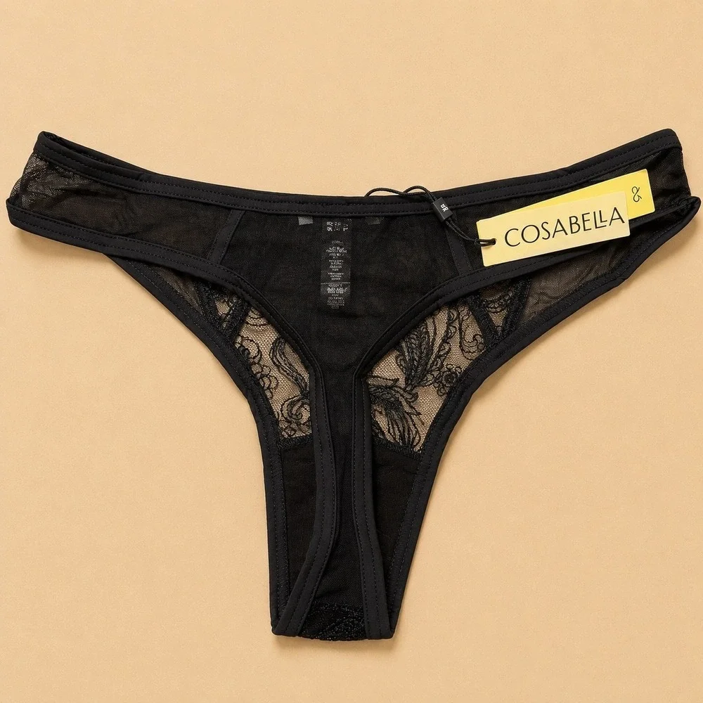 COSABELLA Sardegna Embroidered Lace Thong Black Size / S/M - NWT